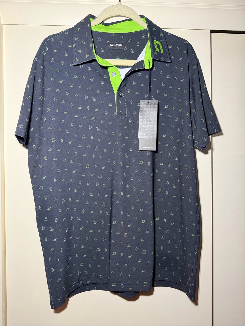Men's Fun Polo Golf Shirt Black with Lime Green Trim size Large NWT